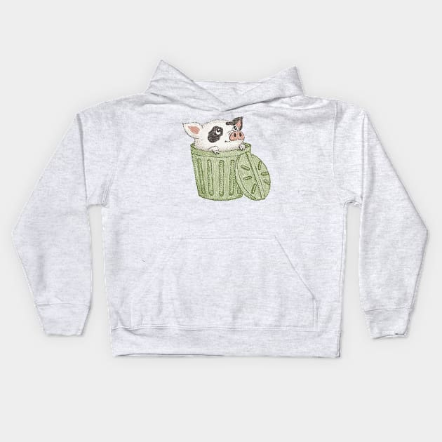 Spotted pig in a bucket Kids Hoodie by sanogawa